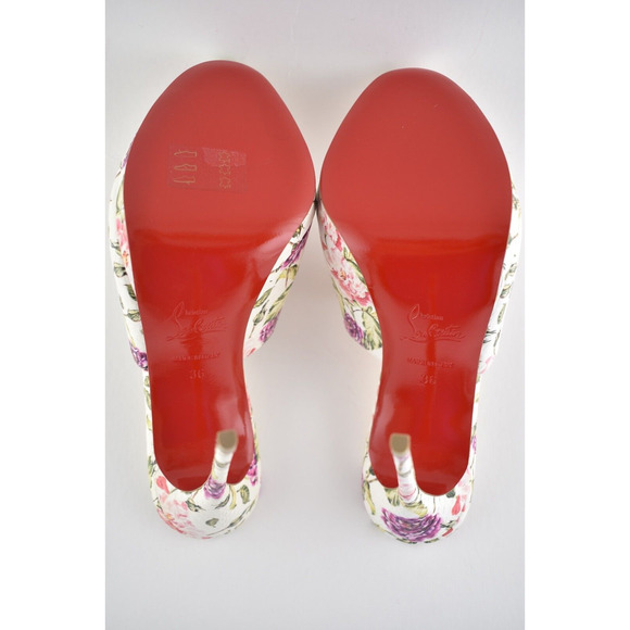 Christian Louboutin Pigamule 120 White Pink Floral Mule Sandal Heel Pump 36.5 - Picture 12 of 12